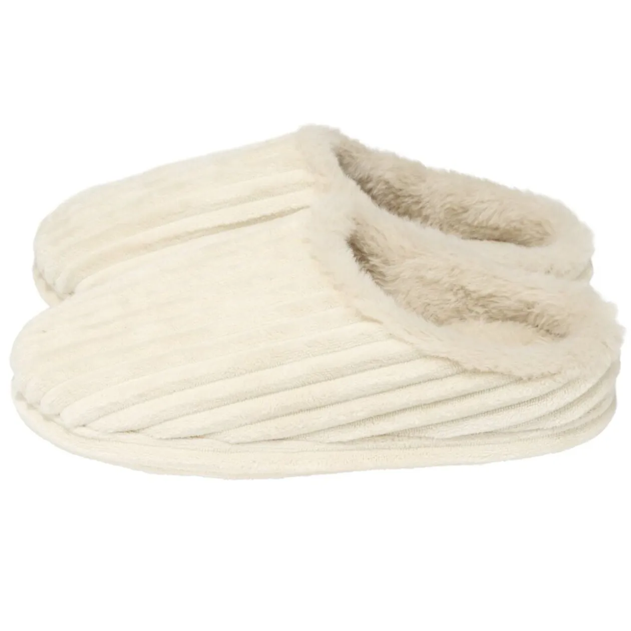 Chaussons femme côtelés fourrés beiges 38/39