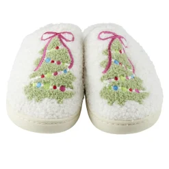 Chaussons femme molleton motif sapin blanc et vert (3 tailles)