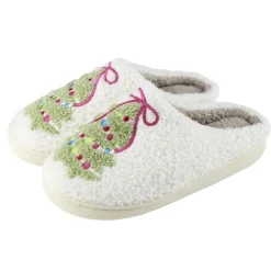 Chaussons femme molleton motif sapin blanc et vert (3 tailles)