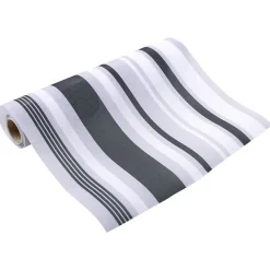 Chemin de table effet jute imprimé rayé gris blanc noir L400x28 cm