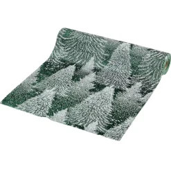 Chemin de table imitation velours imprimé sapins polyester L300X28X0,15 cm vert