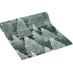 Chemin de table imitation velours imprimé sapins polyester L300X28X0,15 cm vert