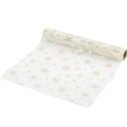 Chemin de table organza et polyester L300X28 cm blanc et doré