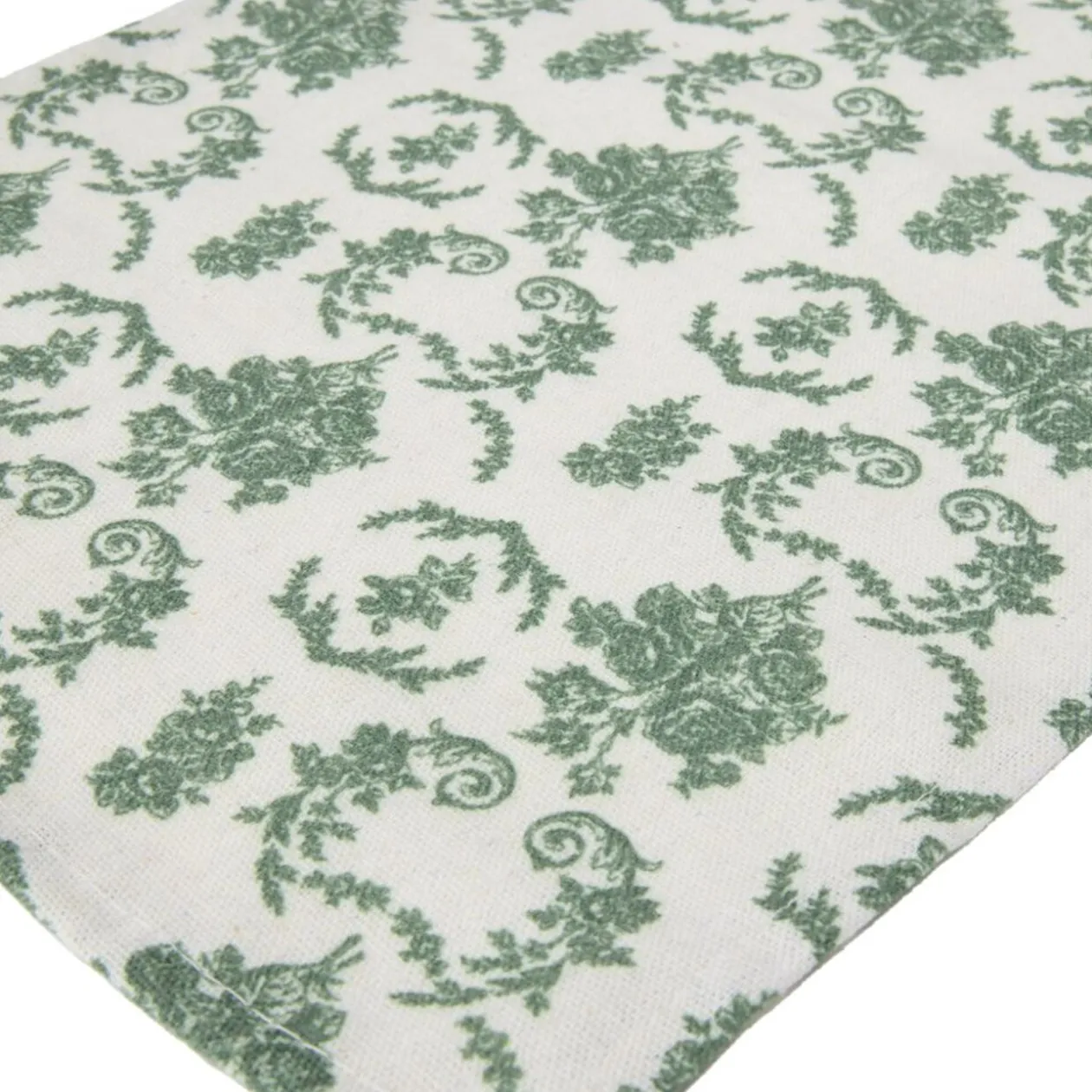 Chemin de table polyester imprimé toile de Jouy L300X25 cm vert
