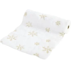 Chemin de table tissu polaire imprimé étoiles L300X28 cm blanc et doré < Gifi Sale
