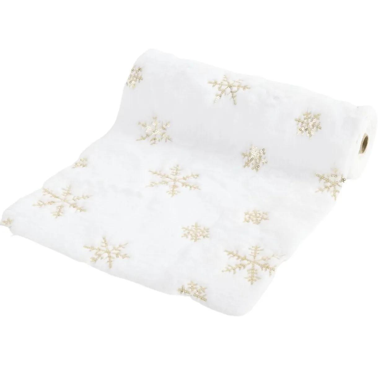 Chemin de table tissu polaire imprimé étoiles L300X28 cm blanc et doré < Gifi Sale