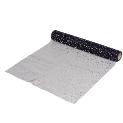 Chemin de table tulle bleu motif étoile dorée 3m
