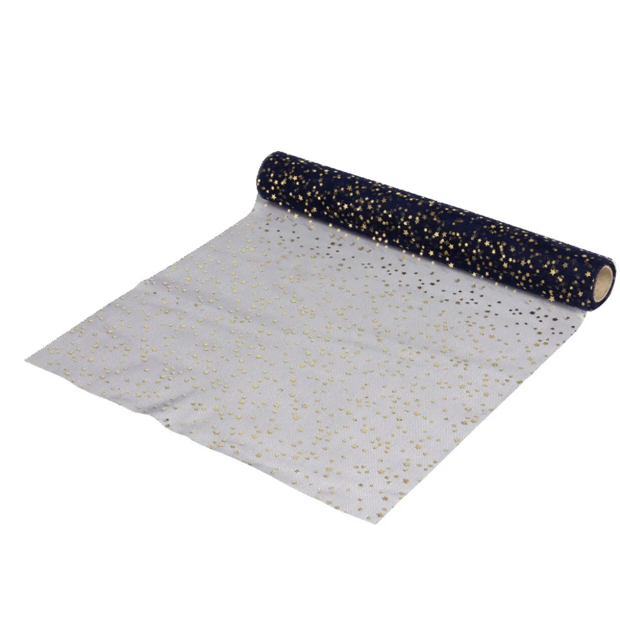 Chemin de table tulle bleu motif étoile dorée 3m