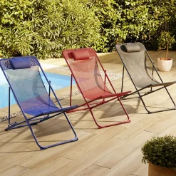 Chilienne Garden pliante avec têtière 3 positions grise 56x82xH76-90cm < Gifi Clearance