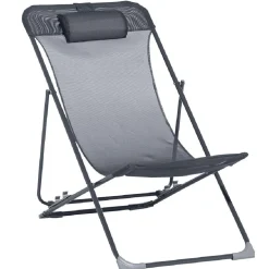 Chilienne Garden pliante avec têtière 3 positions grise 56x82xH76-90cm < Gifi Clearance