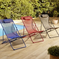 Chilienne pliante Garden acier et textilène bleu 82x56xH90cm