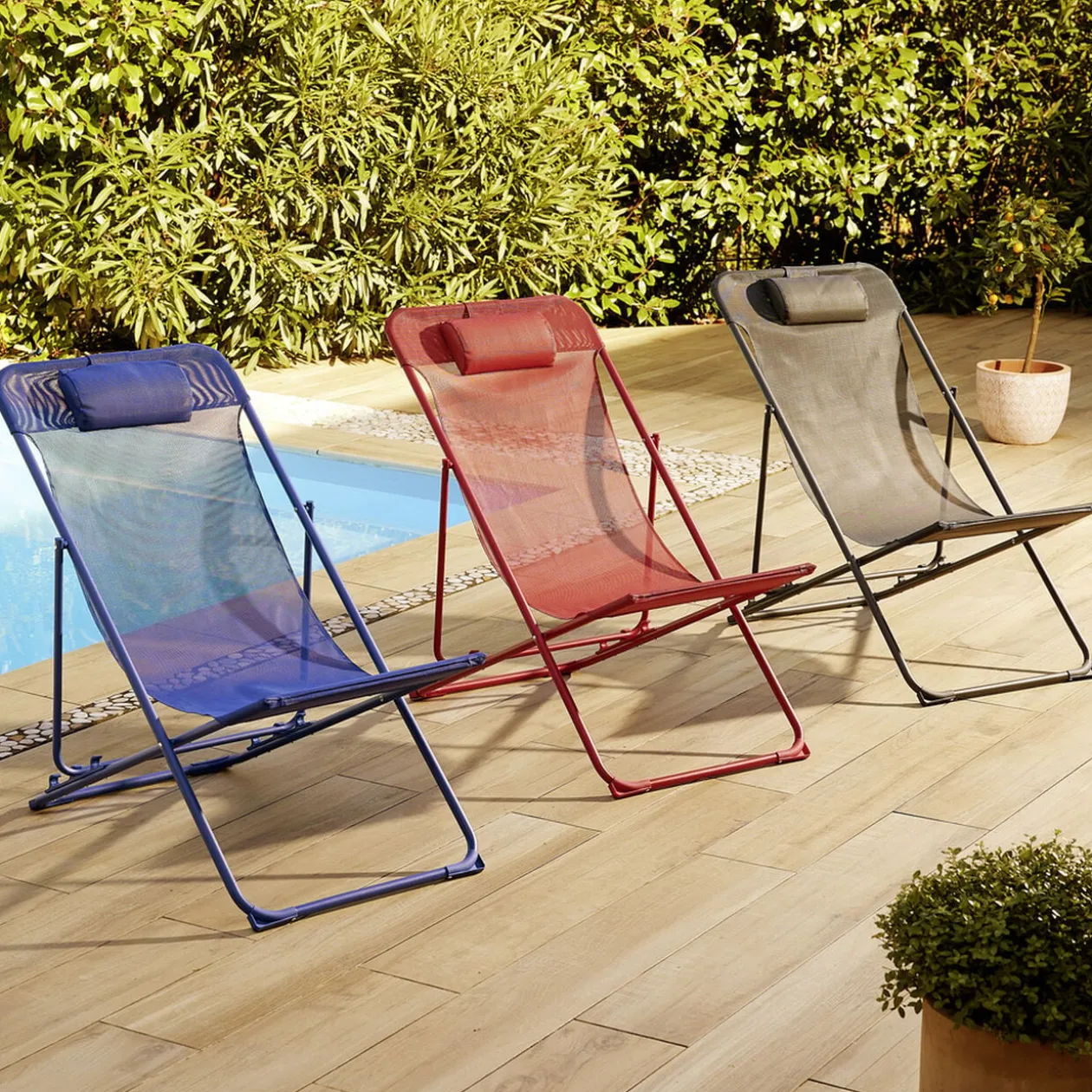 Chilienne pliante Garden acier et textilène bleu 82x56xH90cm
