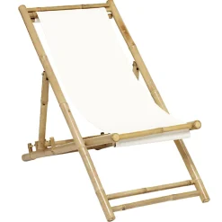 Chilienne pliante Laos bambou et tissu beige 121x60xH67cm < Gifi Outlet