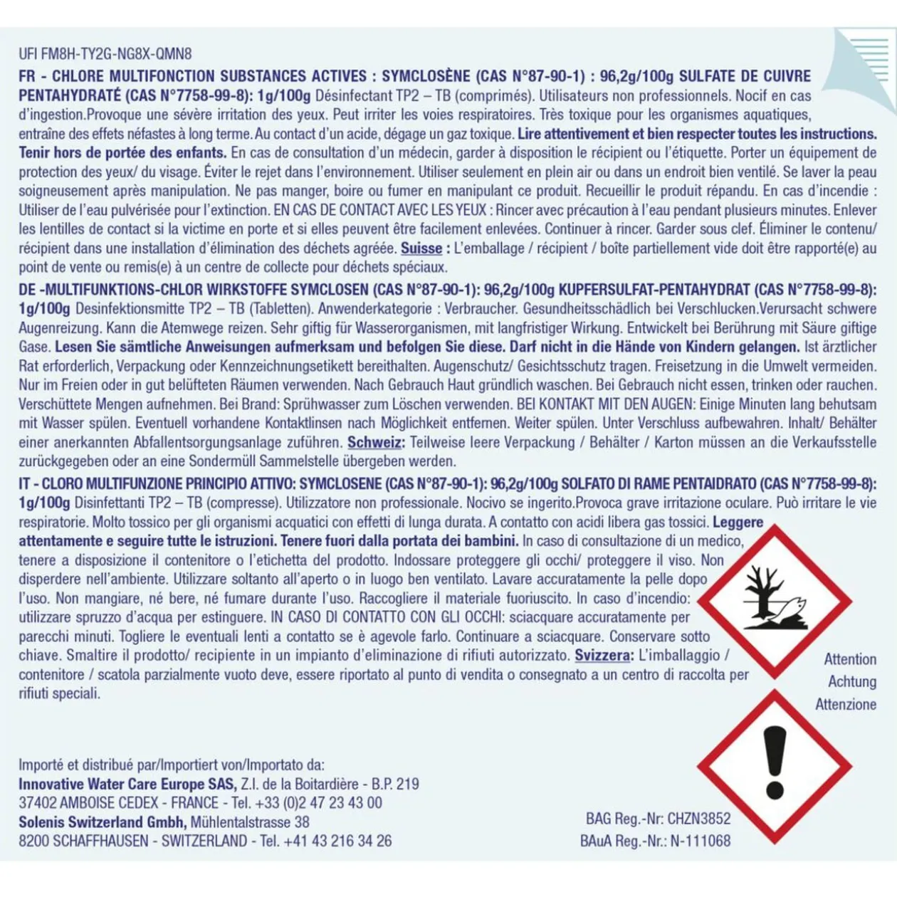 Chlore multifonctions pastille 20g Marina 1,2kg