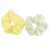 Chouchou cheveux x2 tissu imprimé citron et uni jaune Ø13cm