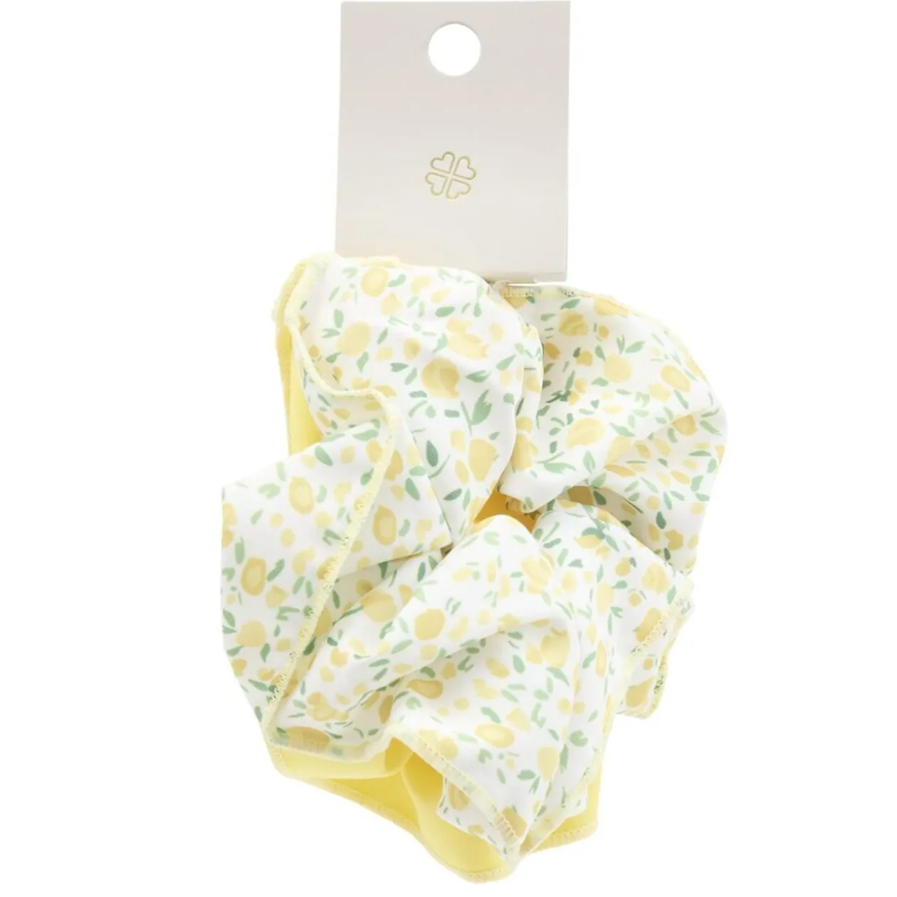 Chouchou cheveux x2 tissu imprimé citron et uni jaune Ø13cm