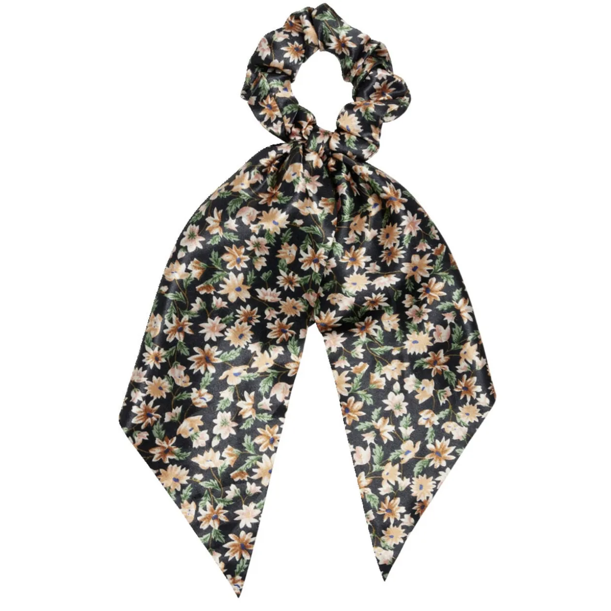 Chouchou foulard noir motif floral marron