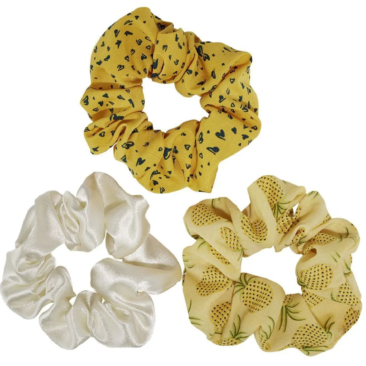Chouchou jaune et blanc à motifs Ø10cm x3