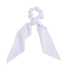 Chouchou satiné en tissu uni avec noeud long Ø8xH22cm (2 modèles)