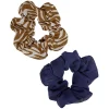 Chouchou uni bleu et motif zébrure marron/blanc Ø10cm x2 < Gifi Discount