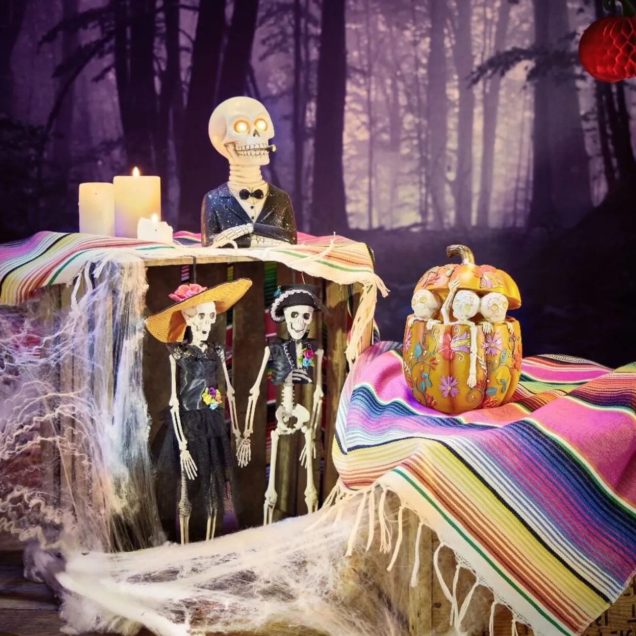 Citrouille Halloween déco calavera avec squelettes Ø15xH21cm