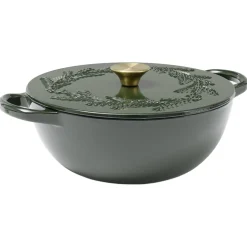 Cocotte en fonte 4,1L motif floral avec poignée dorée L35X26X10 cm (2 modèles blanc ou noir)