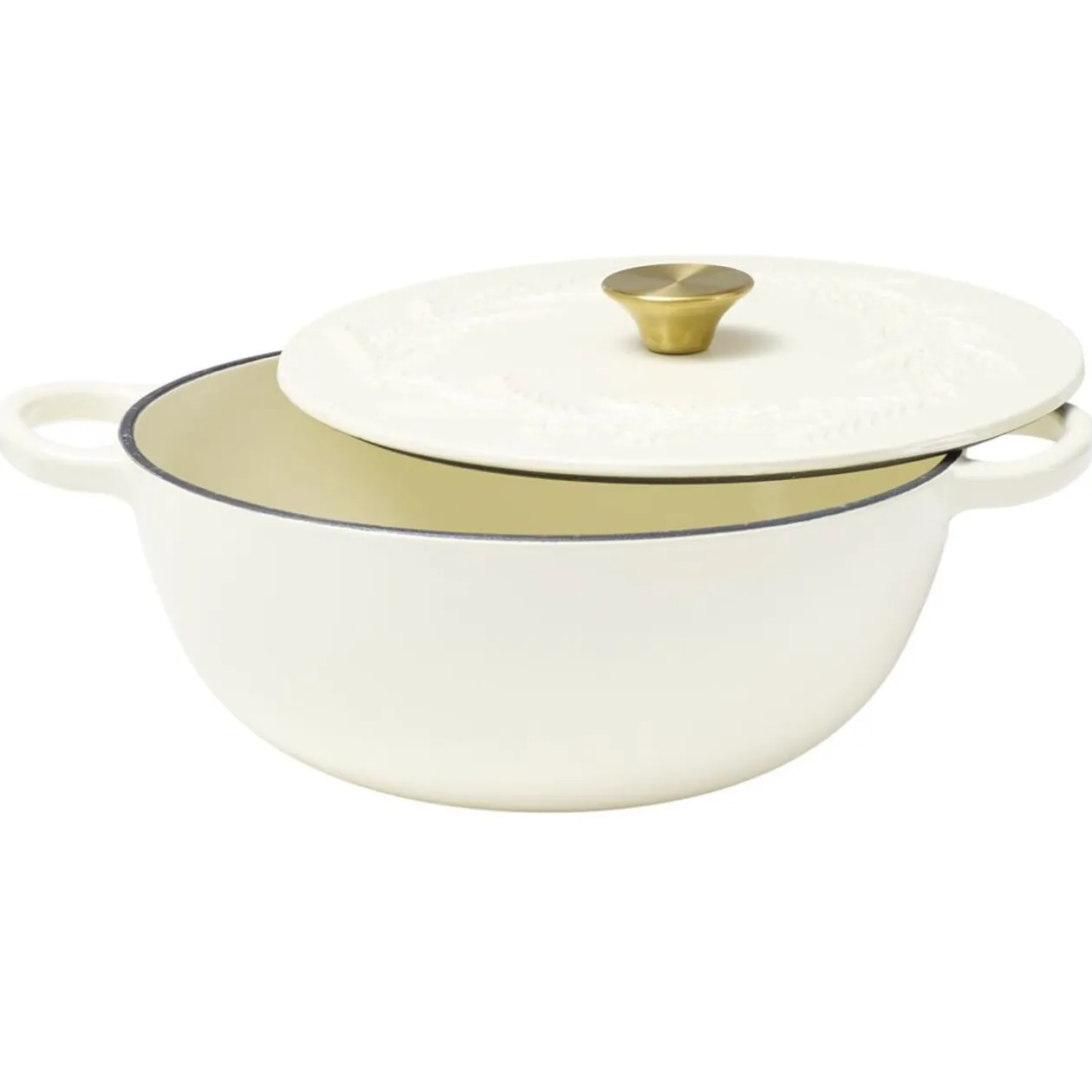 Cocotte en fonte 4,1L motif floral avec poignée dorée L35X26X10 cm (2 modèles blanc ou noir)