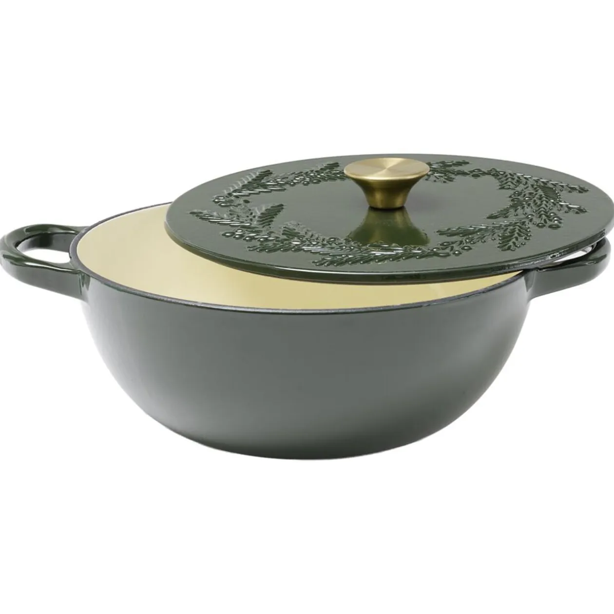 Cocotte en fonte 4,1L motif floral avec poignée dorée L35X26X10 cm (2 modèles blanc ou noir)