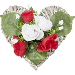 Coeur effet tressé fleur artificielle rose rouge et blanche 30x31xH16cm < Gifi