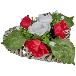 Coeur effet tressé fleur artificielle rose rouge et blanche 30x31xH16cm < Gifi