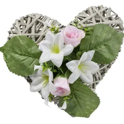 Coeur effet tressé fleur artificielle rose et blanc 30x31xH16cm