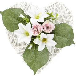Coeur en rotin + rose artificielle rose blanc H18 cm < Gifi