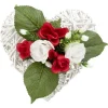 Coeur en rotin + rose artificielle rouge blanc H18 cm
