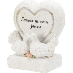 Coeur funéraire lumineux + colombe x2 en résine