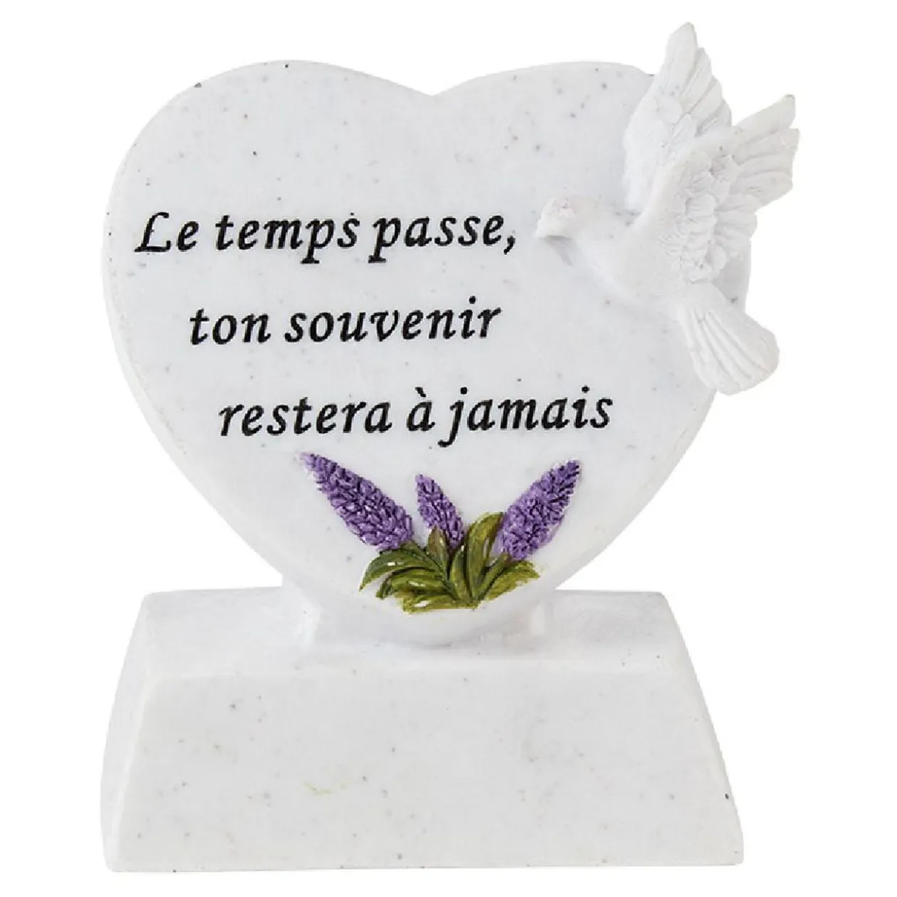Coeur funéraire sur socle blanc motif lavande