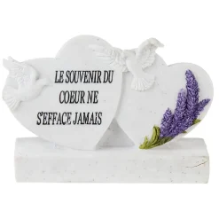 Coeur funéraire x2 sur socle blanc motif lavande