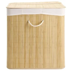 Coffre à linge 3 compartiments extérieur bambou doublure polyester beige 150L