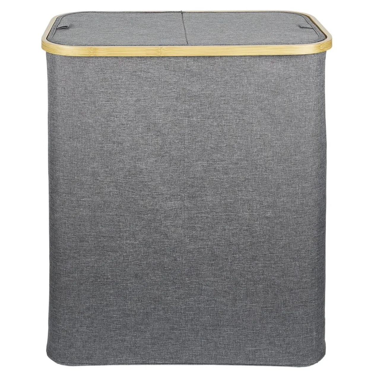 Coffre à linge double 50L bambou et tissu gris