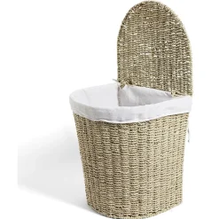 Coffre à linge jonc de mer beige 43L 36xH40x30cm