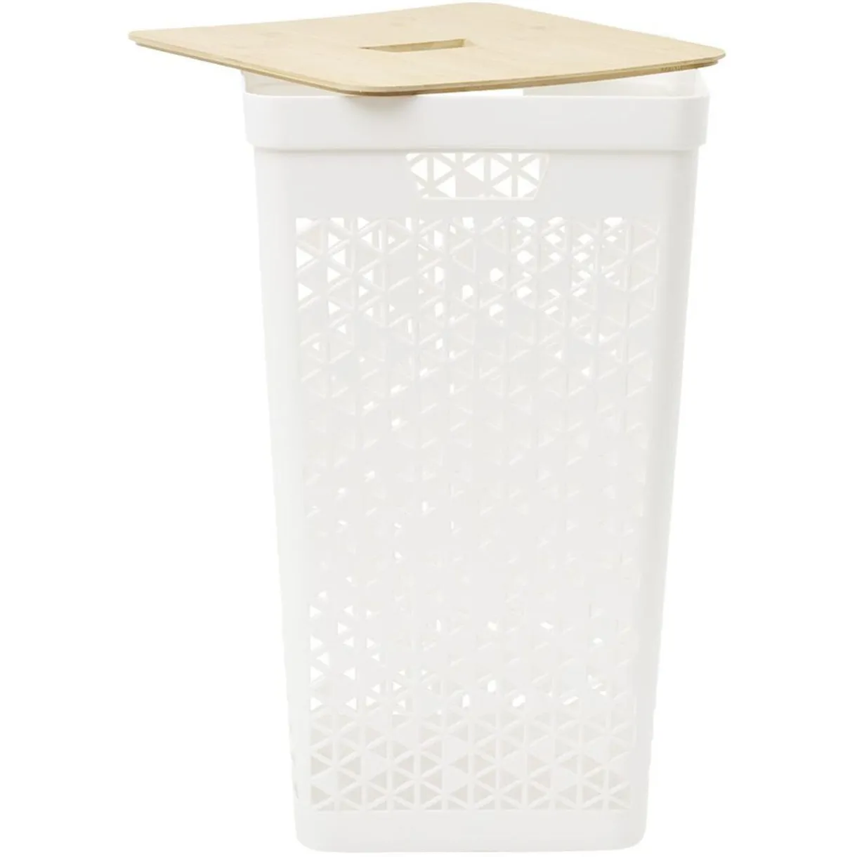Coffre linge 56L couvercle bambou beige < Gifi