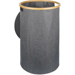 Coffre à linge rond 75L bambou et polyester gris