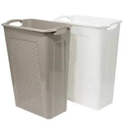 Coffre à linge x2 plastique 45L blanc et marron 44x26xH58cm < Gifi Outlet