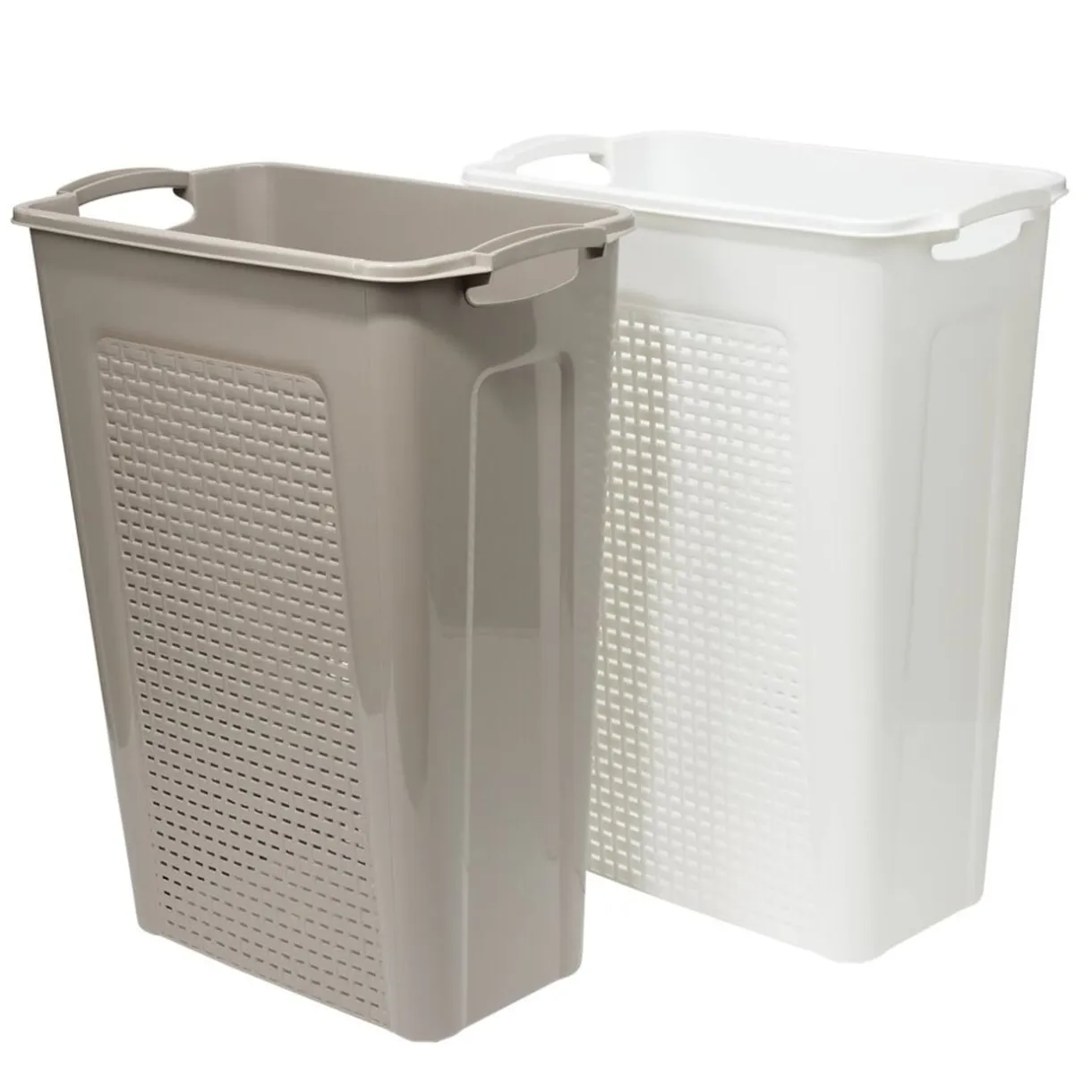 Coffre à linge x2 plastique 45L blanc et marron 44x26xH58cm < Gifi Outlet