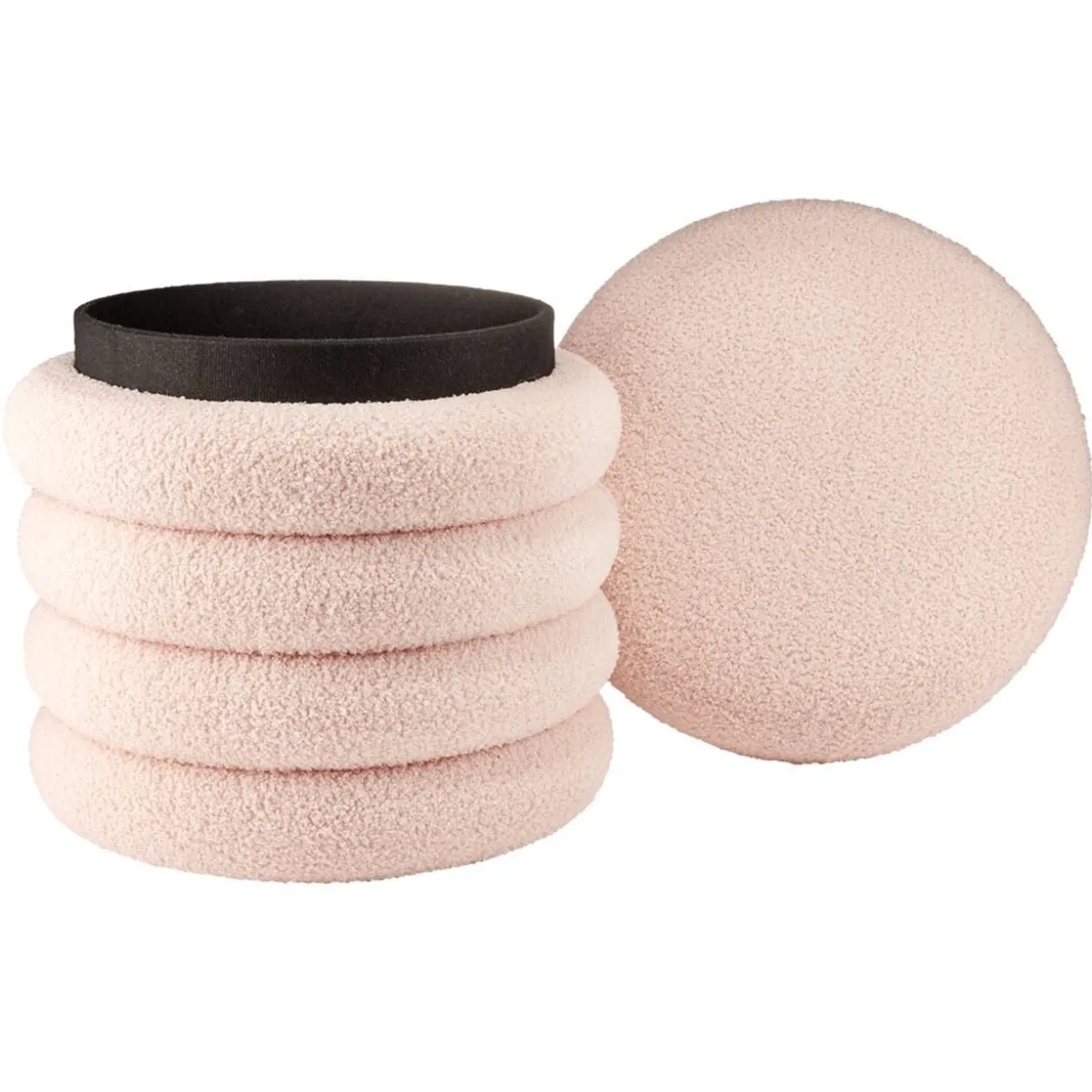 Coffre pouf Clara curly effet laine bouclée rose Ø40xH40cm