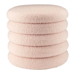 Coffre pouf Clara curly effet laine bouclée rose Ø40xH40cm