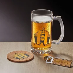 Coffret bière 3 pièces verre décapsuleur et sous-verre - 2 modèles