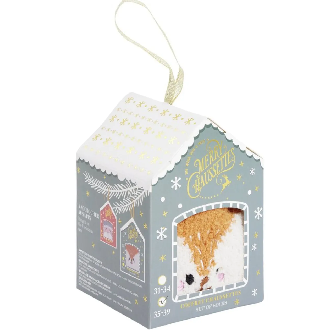 Coffret cadeau chaussettes cocooning renne Noël orange et blanc (31/34 ou 35/39)