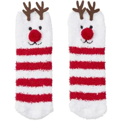 Coffret chaussettes en maille doudou motif Renne rayé rouge