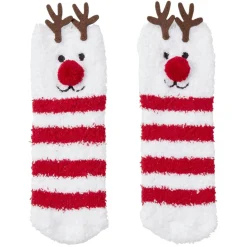 Coffret chaussettes en maille doudou motif Renne rayé rouge