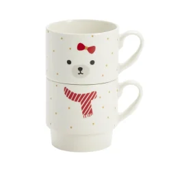 Coffret duo mug x2 Noël motif mignon écharpe rouge 350ml (3 modèles)